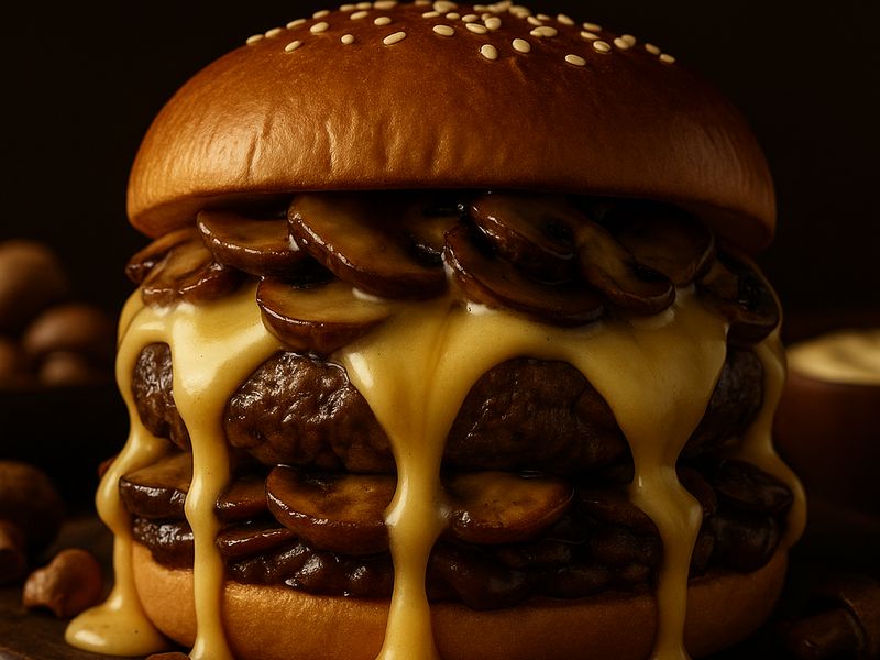 Montreux Melt — Swiss cheese and sautéed mushrooms melting over a burger